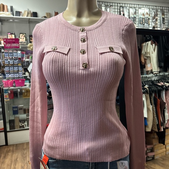Pink Ribbed Long Sleeve Top - Picture 5 of 9